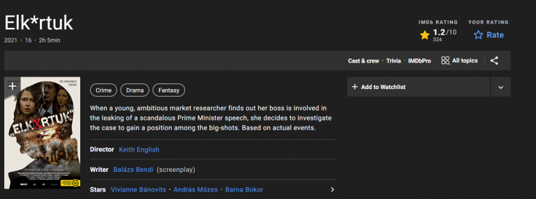 Soha ennyire filmet még nem pontoztak le az IMBD-n, mint az Elk*rtukot