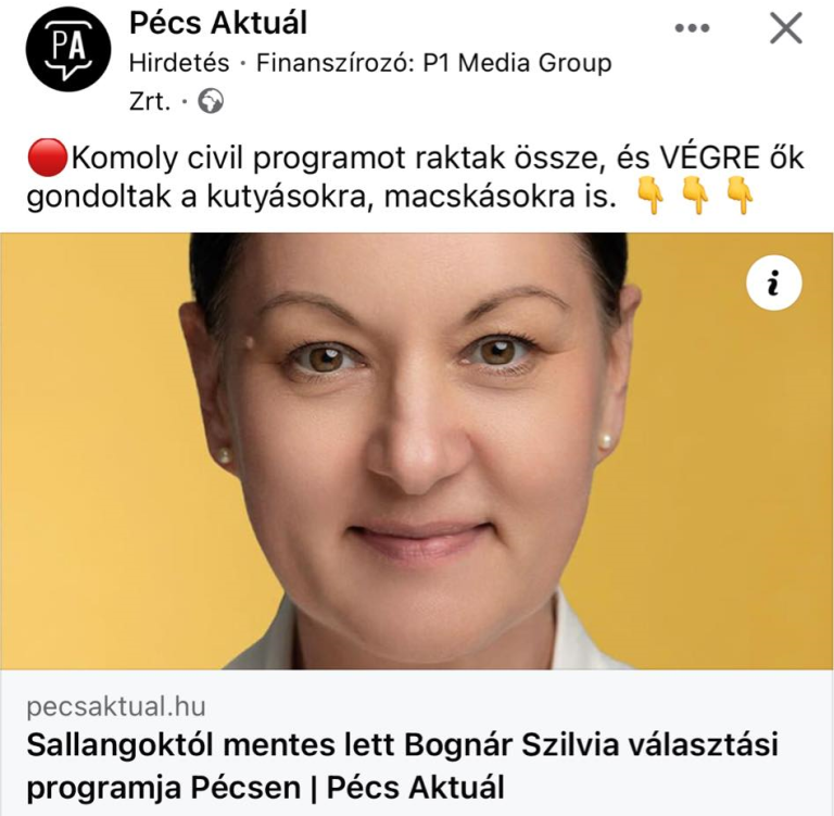 Fizetett Facebook-hirdetésben terjeszti Bognár Szilvia programját több Fidesz-közeli hírportál